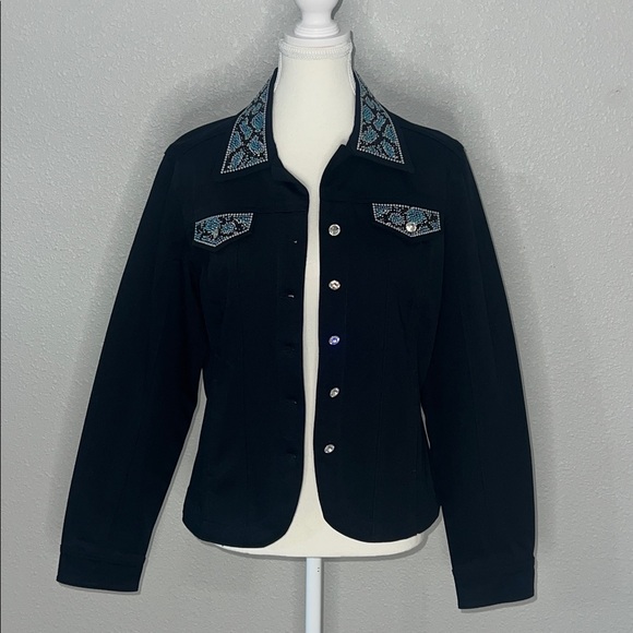 Christine Alexander Black Denim Jacket W/ Beautiful Swarovski Crystals 💎 - Picture 10 of 10